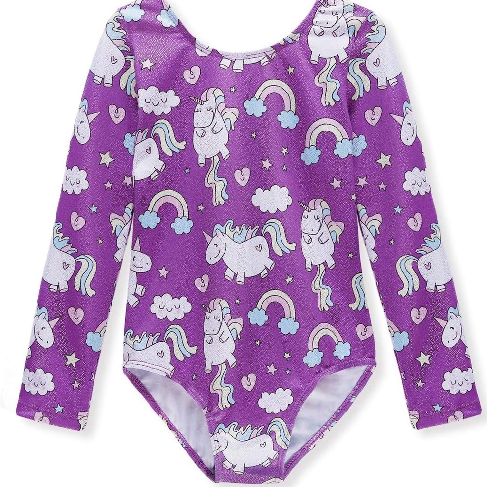 5/$50+FS Size 5-6 or 120cm Purple Unicorn Long Sleeve Leotard